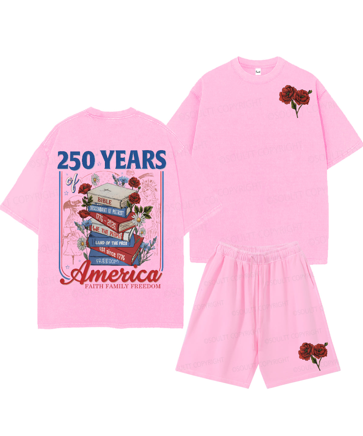 250 Years Of America Double Sided Unisex Christian Washed T-Shirt & Shorts