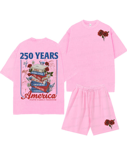 250 Years Of America Double Sided Unisex Christian Washed T-Shirt & Shorts