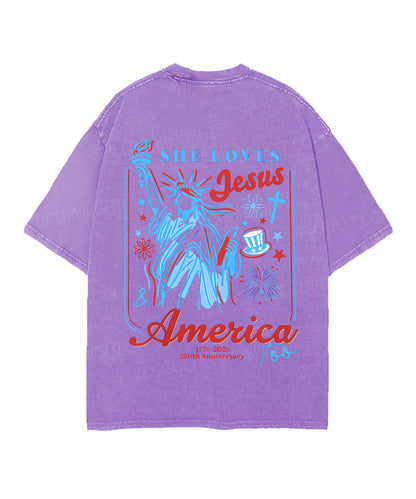 She Loves Jesus And America Too Double Sided Unisex Christian Washed T-Shirt & Shorts