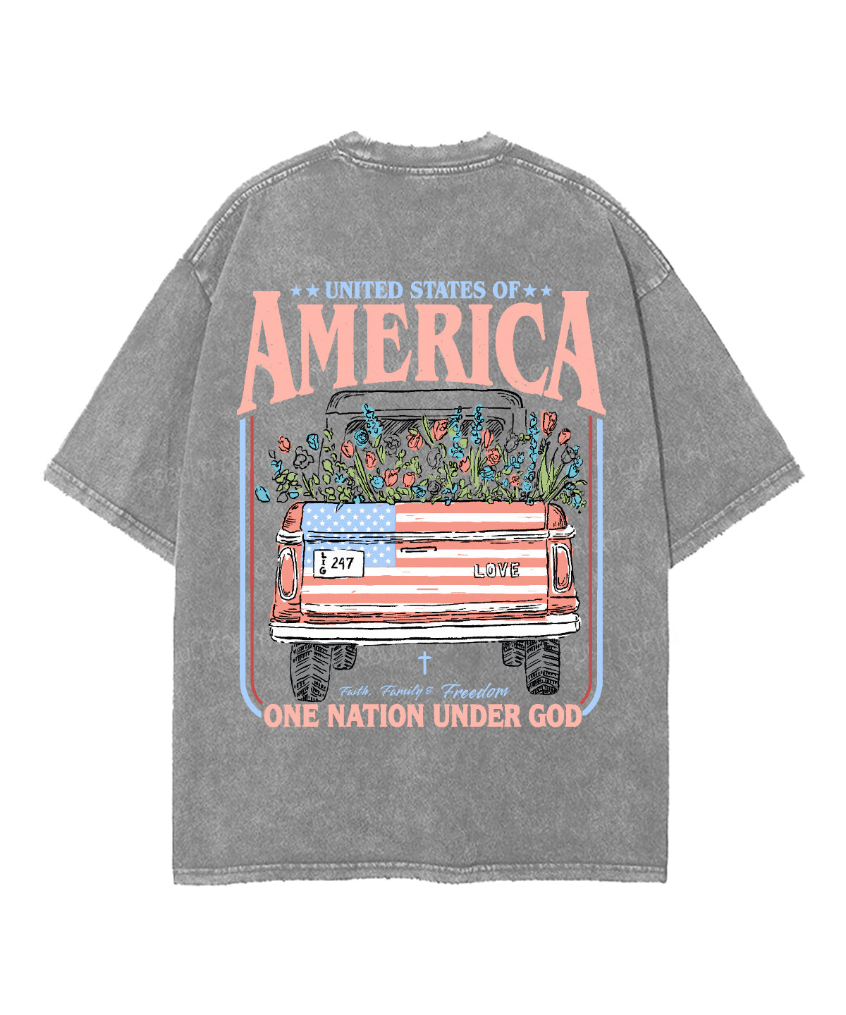 One Nation Under God Double Sided Unisex Washed Christian T-shirt