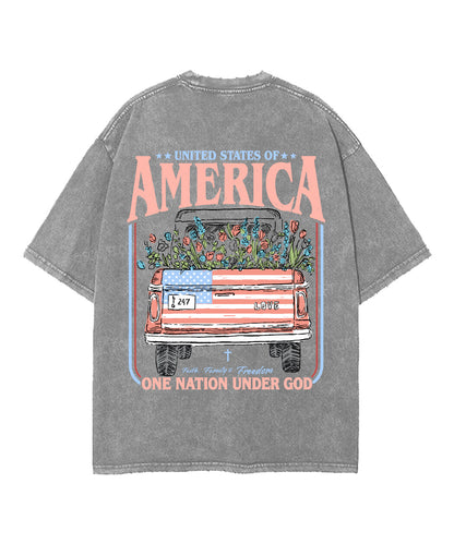 One Nation Under God Double Sided Unisex Washed Christian T-shirt