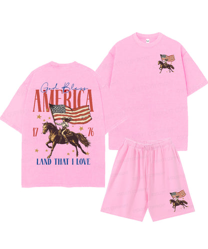 God Bless America Double Sided Unisex Christian Washed T-Shirt & Shorts