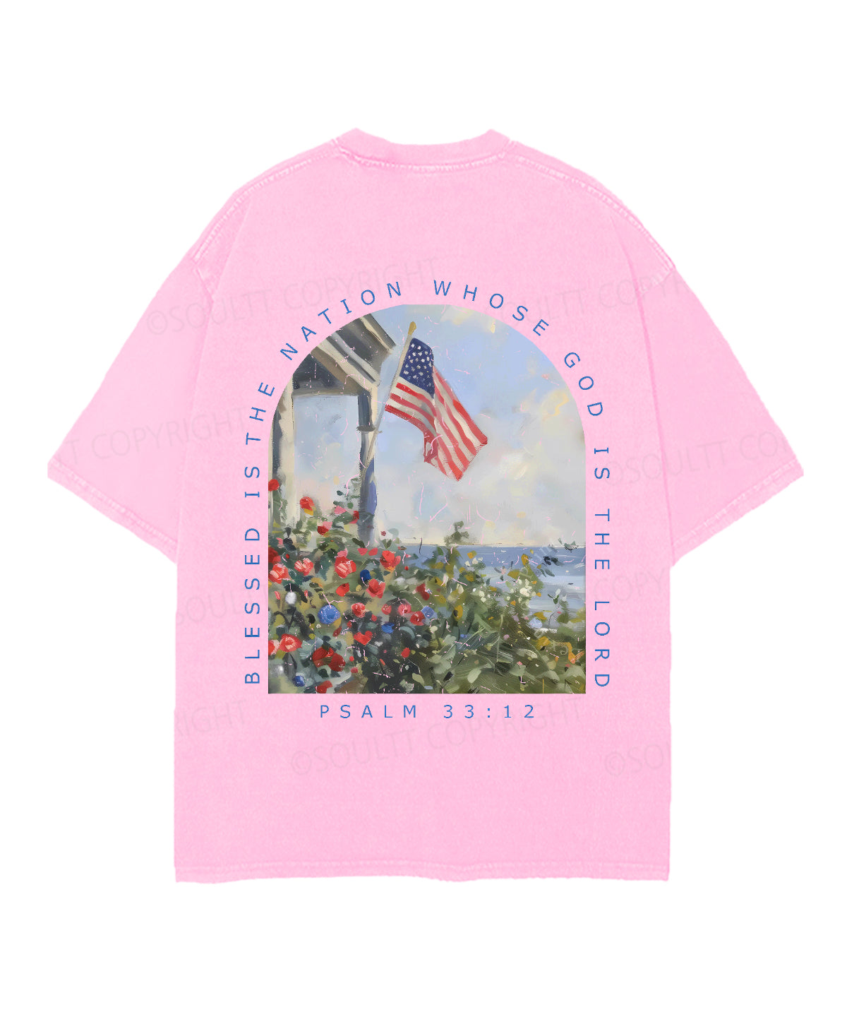 Blessed Is The Nation Whose God Is The Lord Double Sided Unisex Christian Washed T-Shirt & Shorts