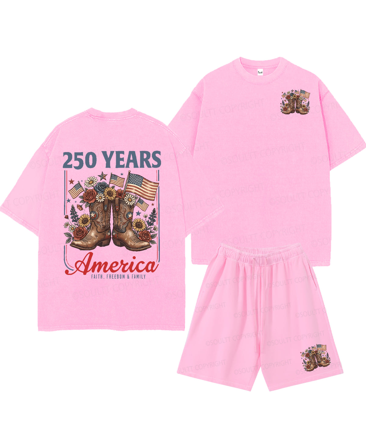 250 Years America Anniversary Double Sided Unisex Christian Washed T-Shirt & Shorts