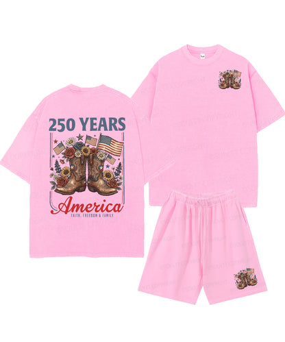 250 Years America Anniversary Double Sided Unisex Christian Washed T-Shirt & Shorts