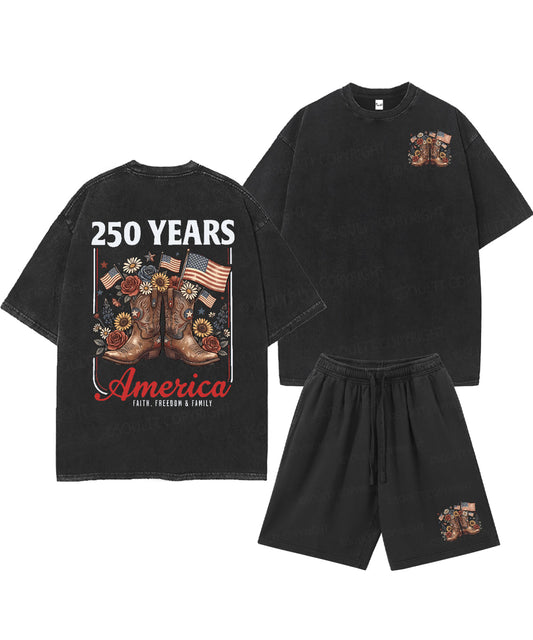 250 Years America Anniversary Double Sided Unisex Christian Washed T-Shirt & Shorts