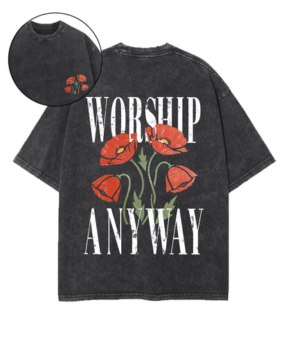 Worship Anyway Double Sided Unisex Washed Christian T-shirt