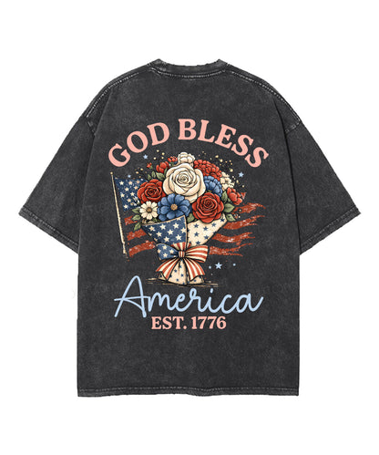 God Bless America Double Sided Unisex Washed Christian T-shirt