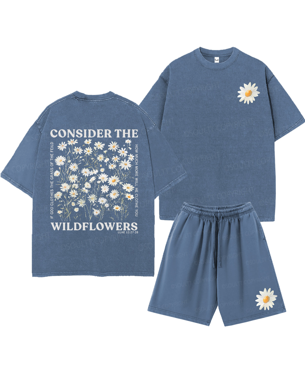 Consider The Wildflowers Double Sided Unisex Christian Washed T-Shirt & Shorts