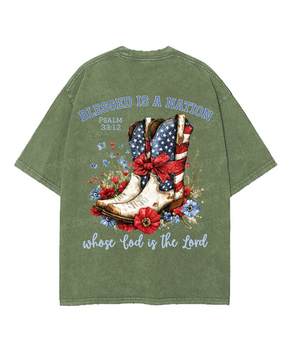 Blessed Is A Nation Whose god Is The Lord Double Sided Unisex Washed Christian T-shirt
