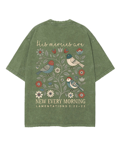 His Mercies Are New Every Morning Double SidedUnisex Washed Christian T-shirt