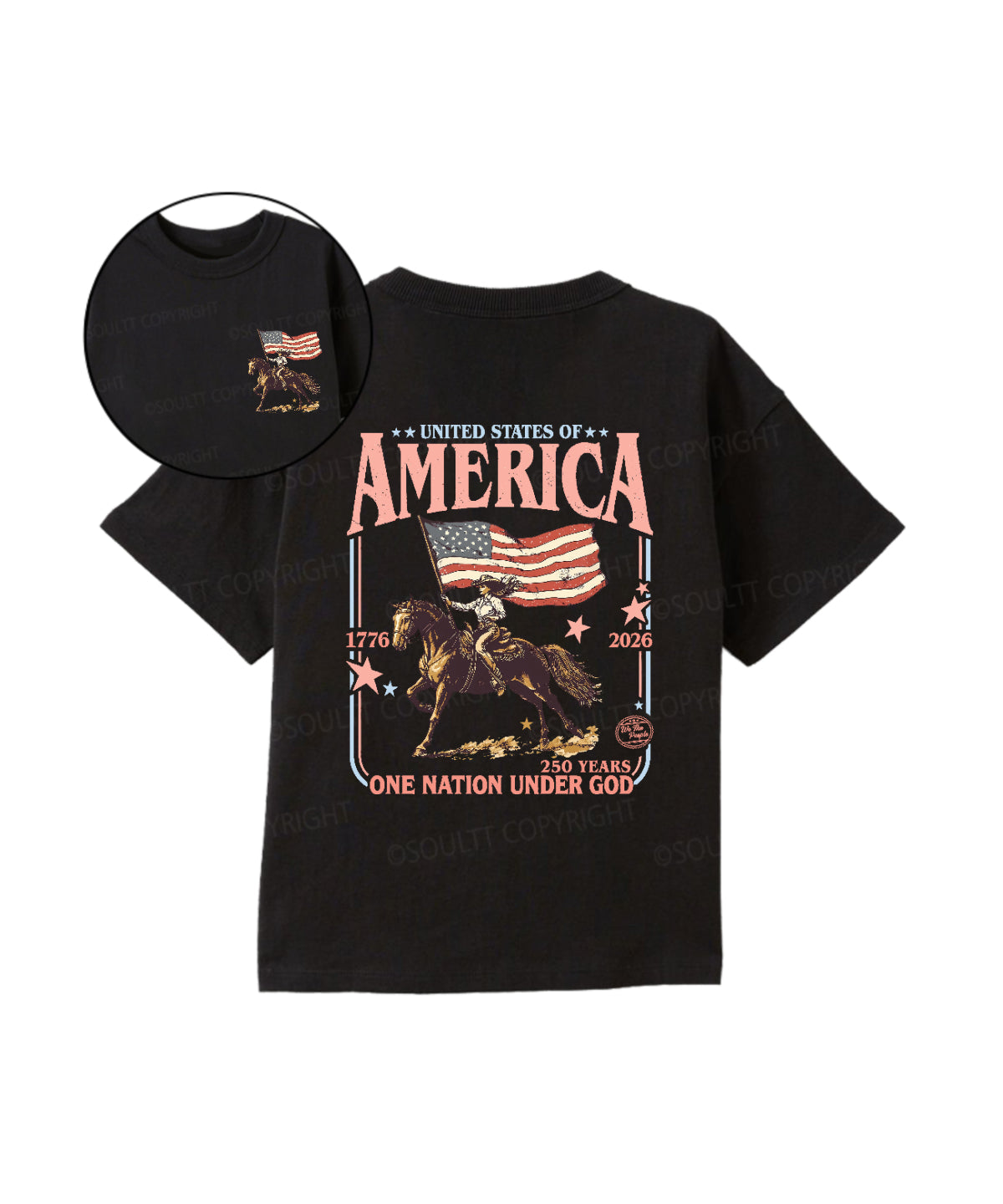 Kids One Nation Under God Double Sided Cotton Christian T-shirt