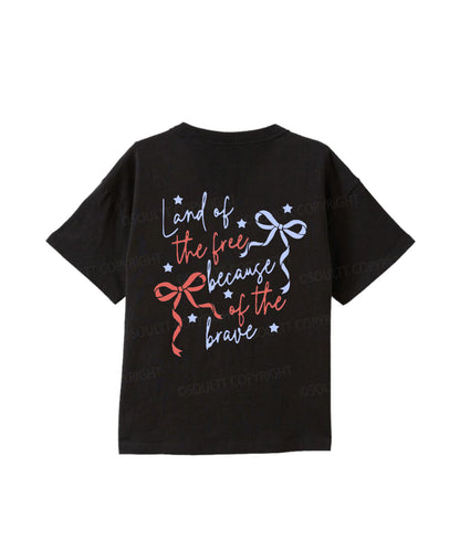 Kids Land Of The Free Because Of The Brave Double Sided Cotton Christian T-shirt