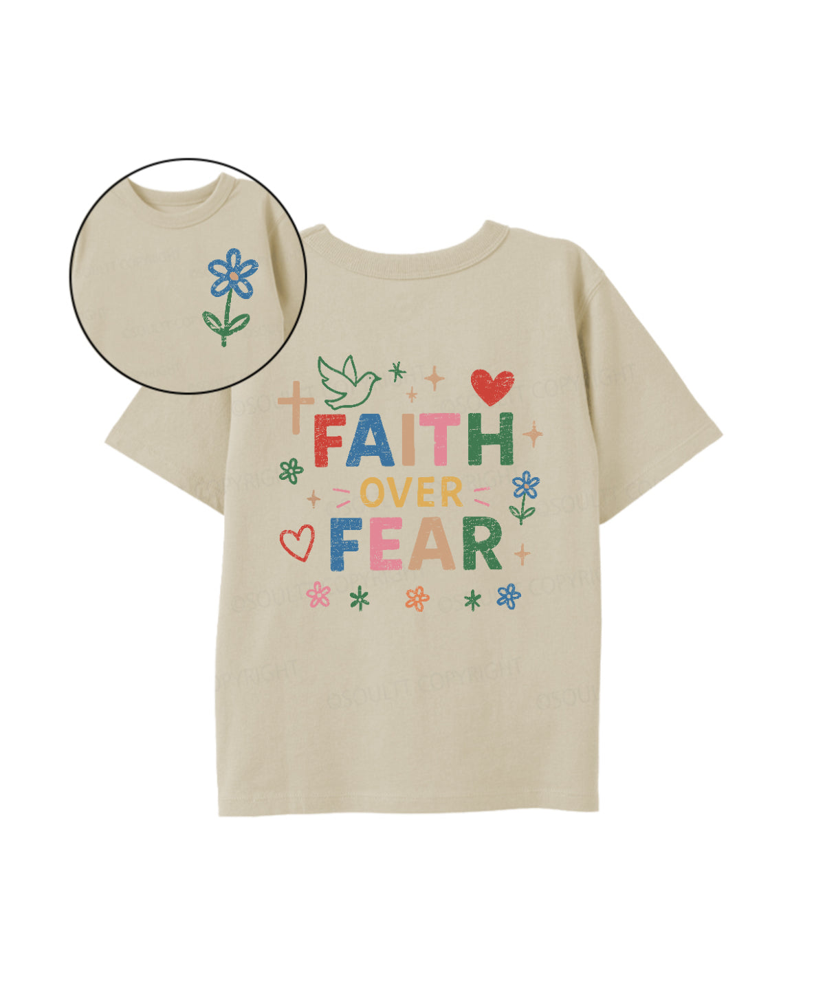 Kids Faith Over Fear Double Sided Cotton Christian T-shirt