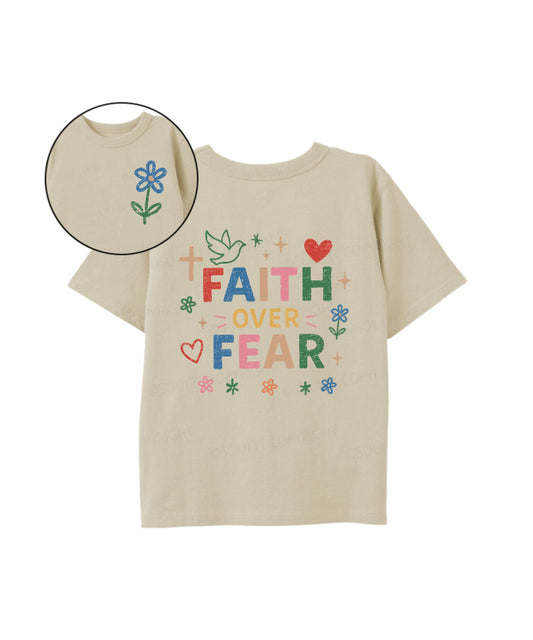 Kids Faith Over Fear Double Sided Cotton Christian T-shirt