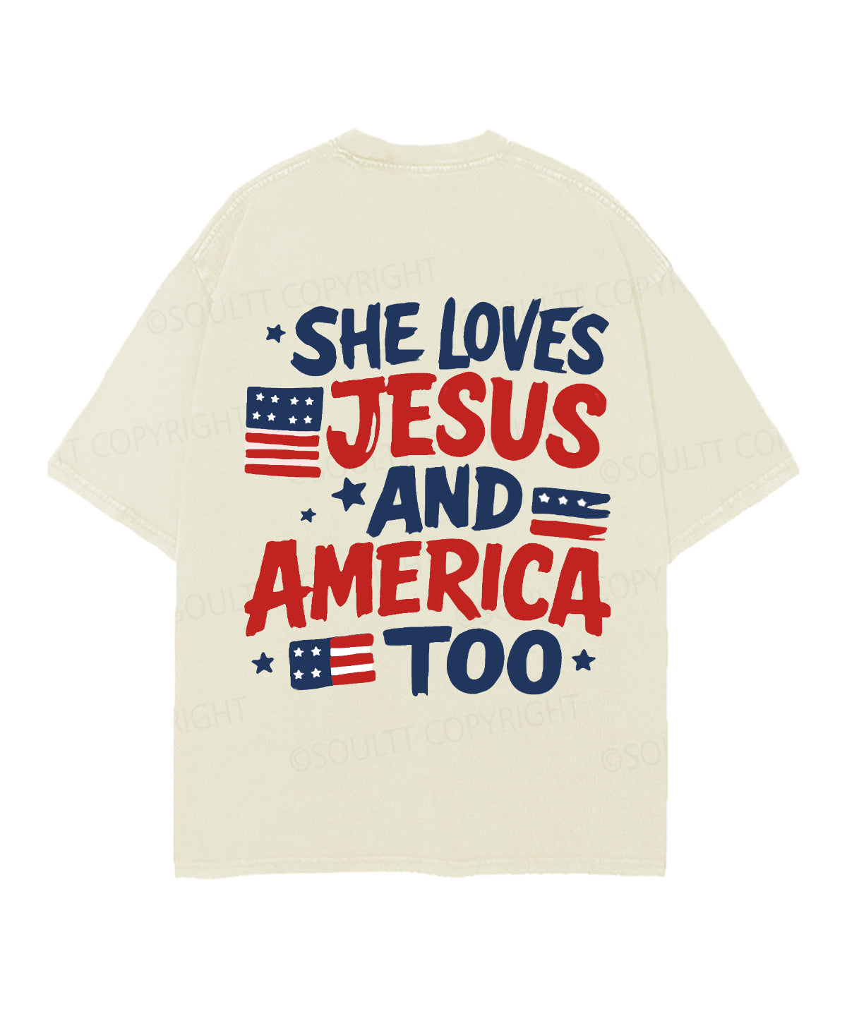 She Loves Jesus And America Too Double Sided Unisex Christian Washed T-Shirt & Shorts