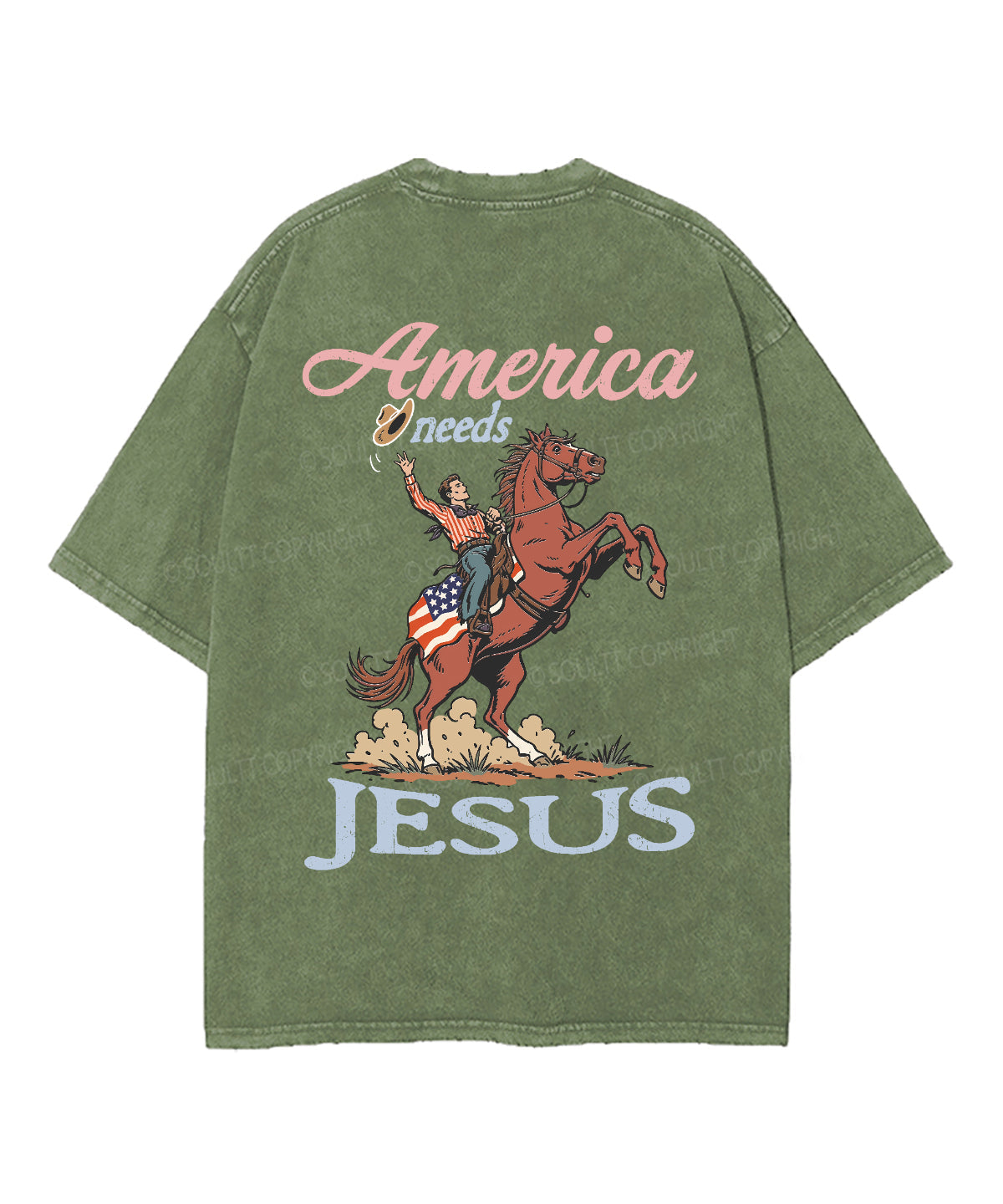 America Needs Jesus Double Sided Unisex Washed Christian T-shirt
