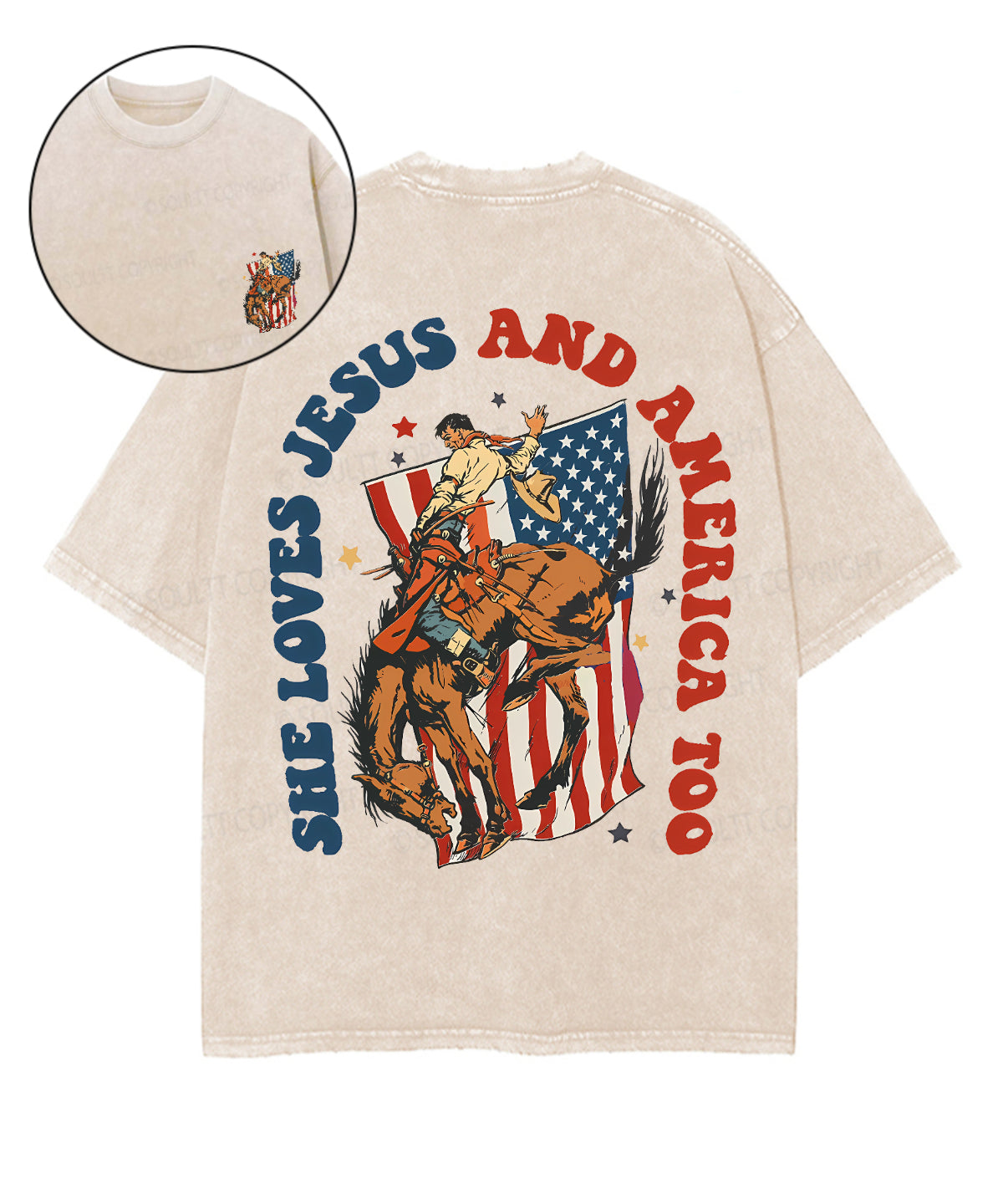 She Loves Jesus And America Too Double Sided Unisex Washed Christian T-shirt