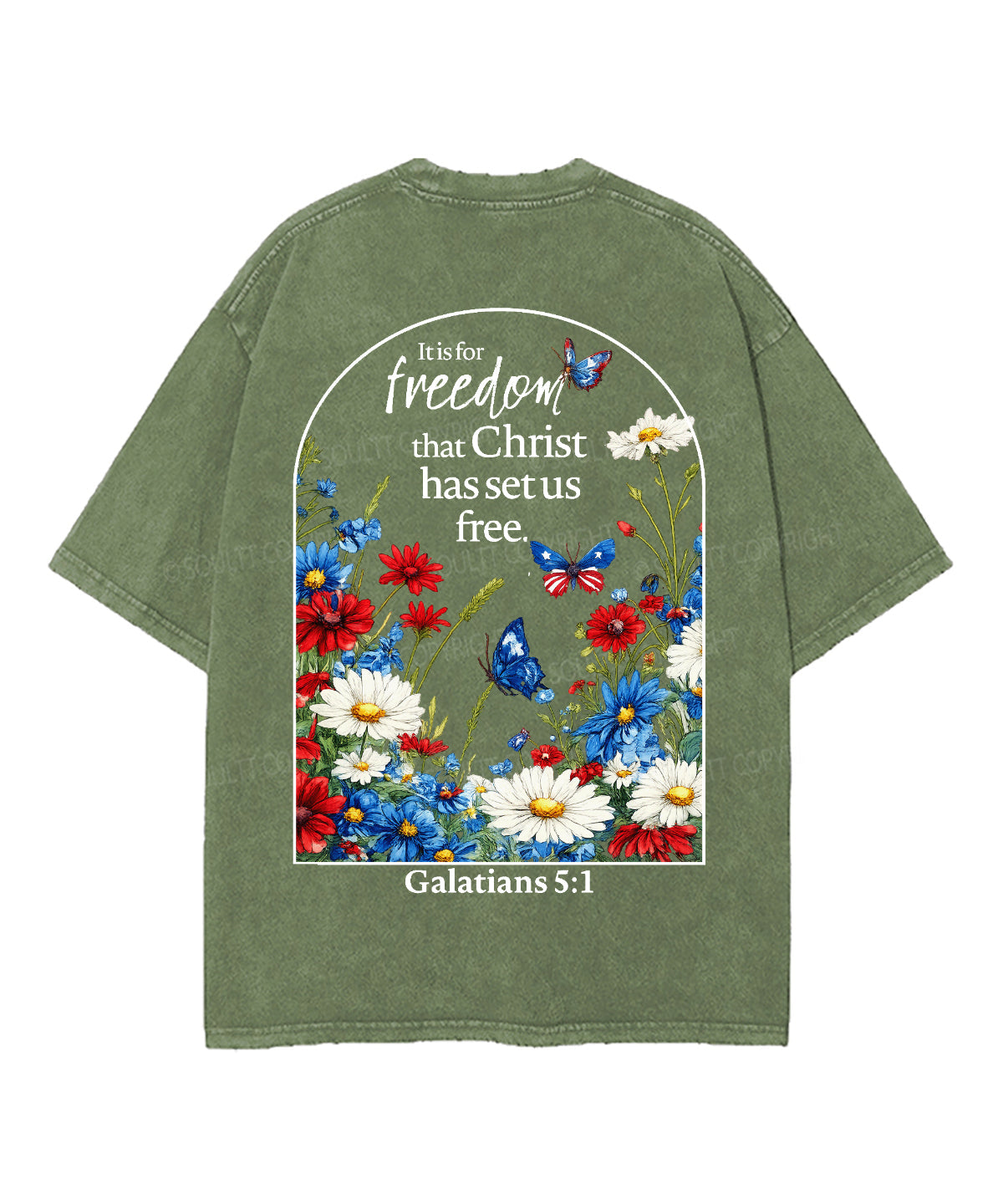 Christ Has Set Us Free Double Sided Unisex Washed Christian T-shirt