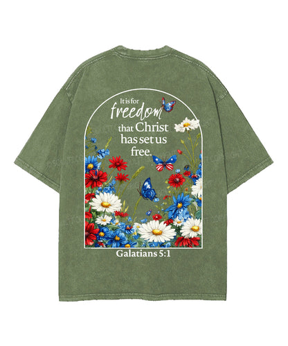 Christ Has Set Us Free Double Sided Unisex Washed Christian T-shirt
