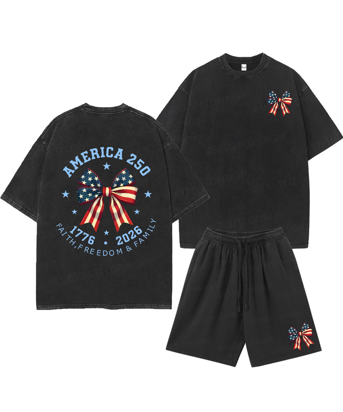 250 Years America Anniversary Double Sided Unisex Christian Washed T-Shirt & Shorts