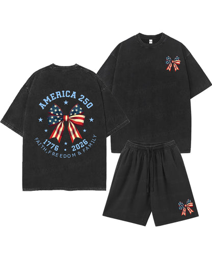 250 Years America Anniversary Double Sided Unisex Christian Washed T-Shirt & Shorts