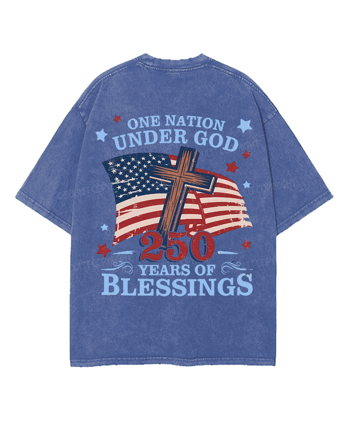 One Nation Under God 250 Years Double Sided Unisex Washed Christian T-shirt