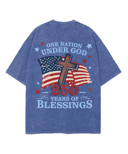 One Nation Under God 250 Years Double Sided Unisex Washed Christian T-shirt