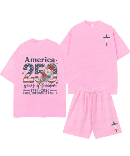 250 Years America Anniversary Double Sided Unisex Christian Washed T-Shirt & Shorts