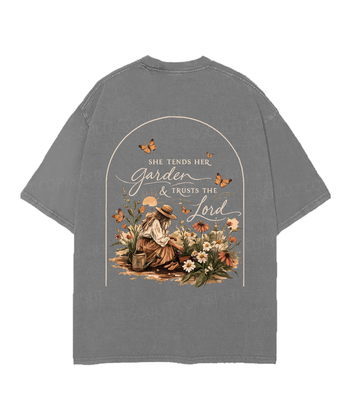 She Tends Her Garden Double Sided Unisex Christian Washed T-Shirt & Shorts