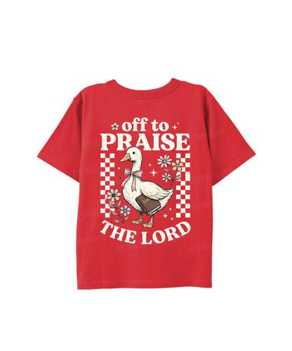 Kids Off To Praise The Lord Double Sided Cotton Christian T-shirt