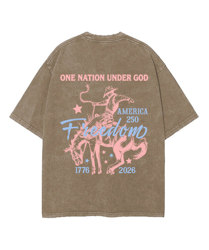 One Nation Under God Double Sided Unisex Washed Christian T-shirt