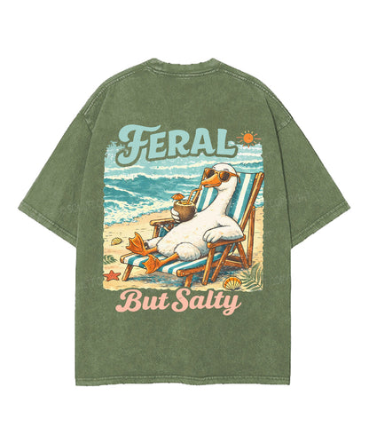 Feral But Salty Double Sided Unisex Washed Christian T-shirt