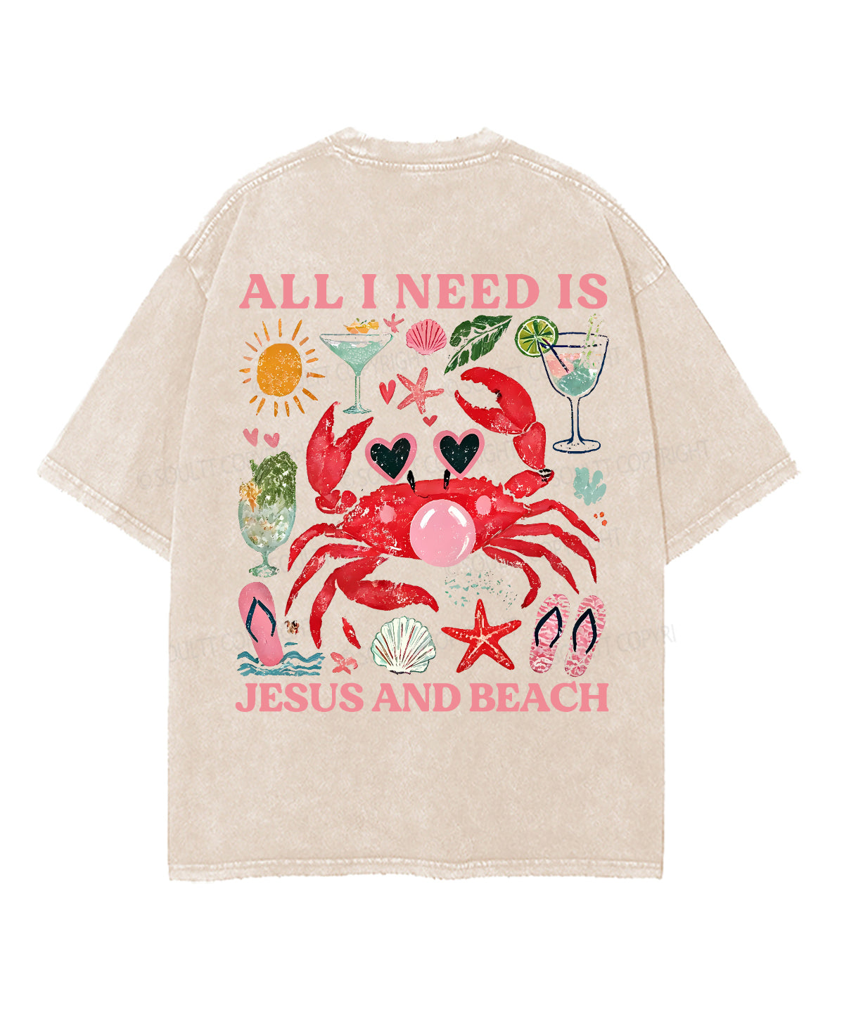 All I Need Is Jesus And Beach Double Sided Unisex Washed Christian T-shirt