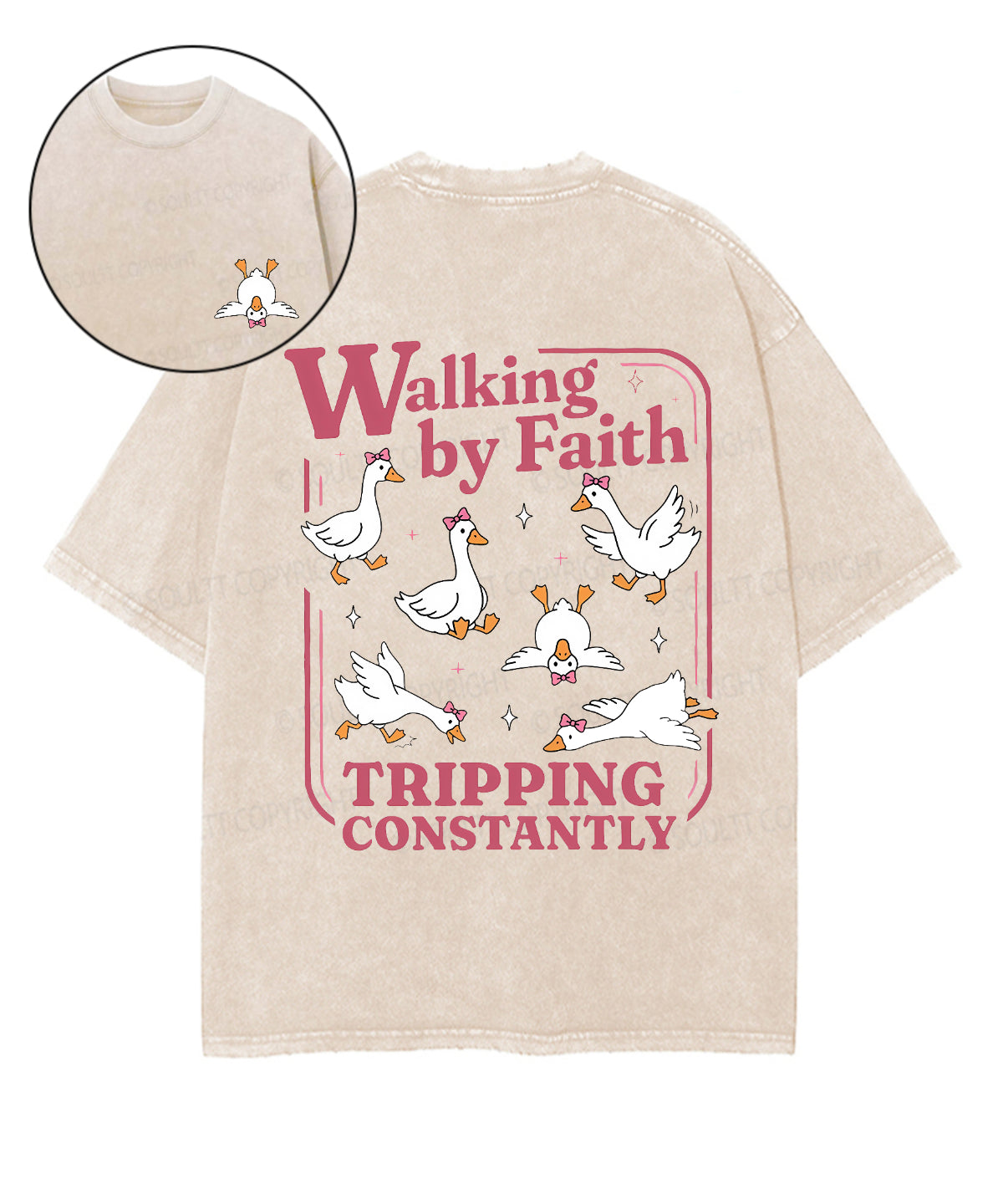 Walking By Faith Tripping Constantly Double Sided Unisex Washed Christian T-shirt