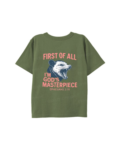 Kids First Of All I'm God's Masterpiece Double Sided Cotton Christian T-shirt