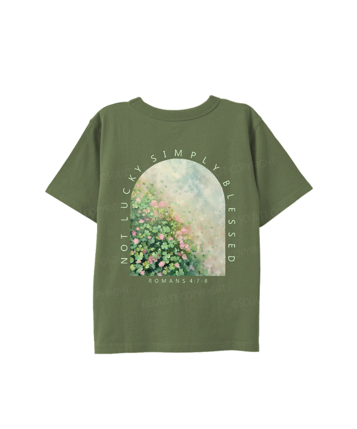 Kids No Lucky Simply Blessed St. Patrick's Day Double Sided Cotton Christian T-shirt