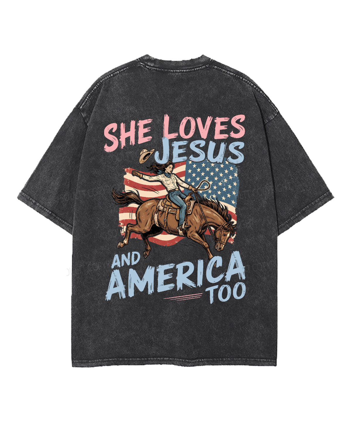 She Loves Jesus And America Double Sided Unisex Washed Christian T-shirt