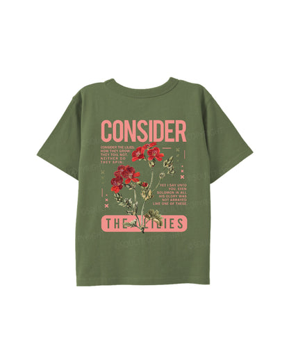 Kids Consider The Lilies Double Sided Cotton Christian T-shirt