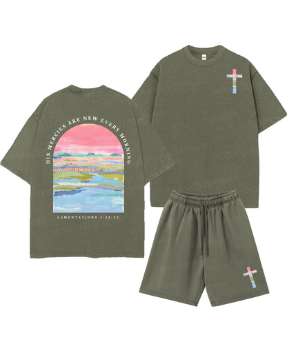 His Mercies Are New Every Morning Double Sided Unisex Christian Washed T-Shirt & Shorts