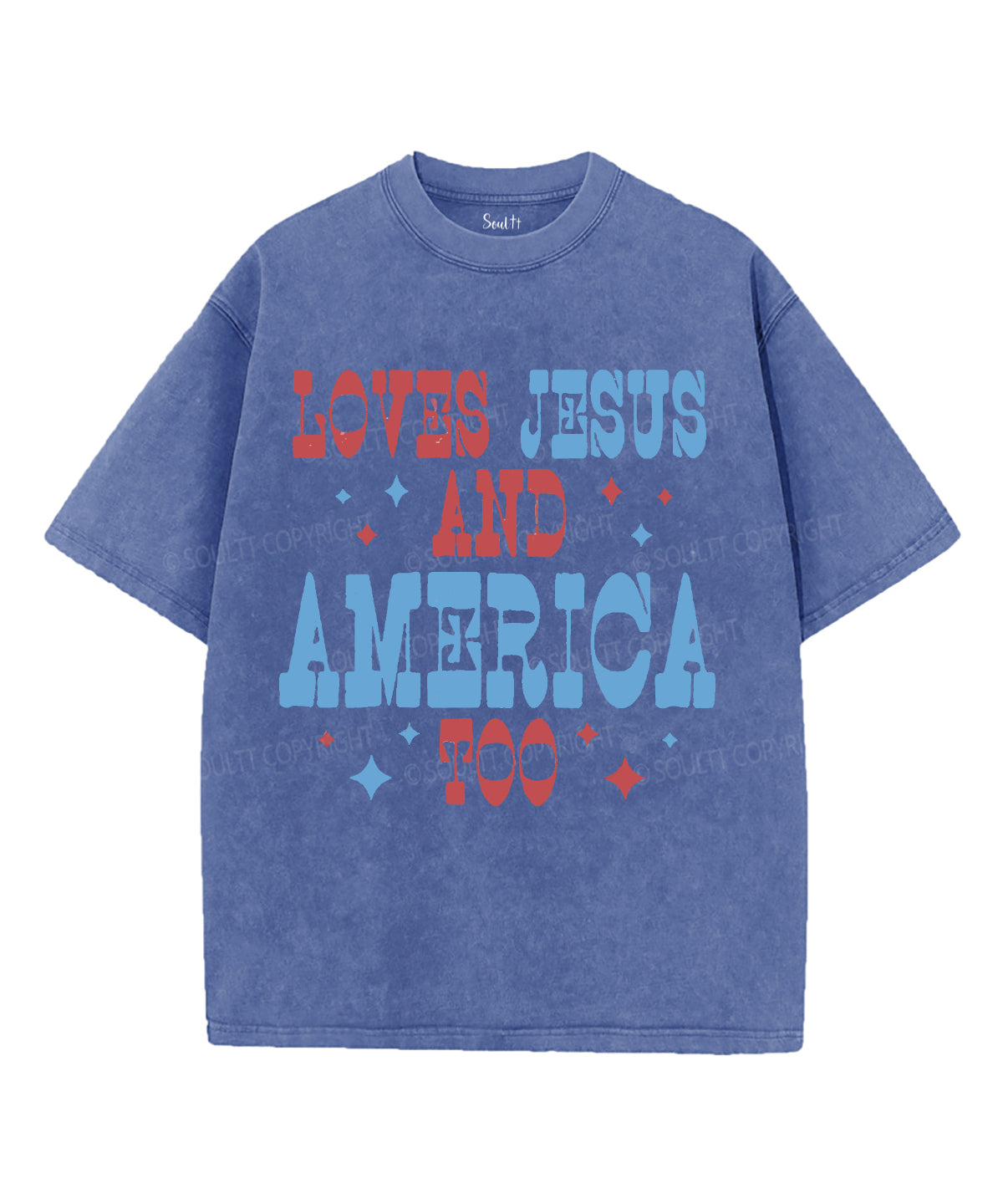 Loves Jesus And America Too Unisex Washed Christian T-shirt