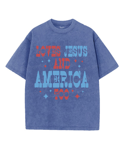 Loves Jesus And America Too Unisex Washed Christian T-shirt
