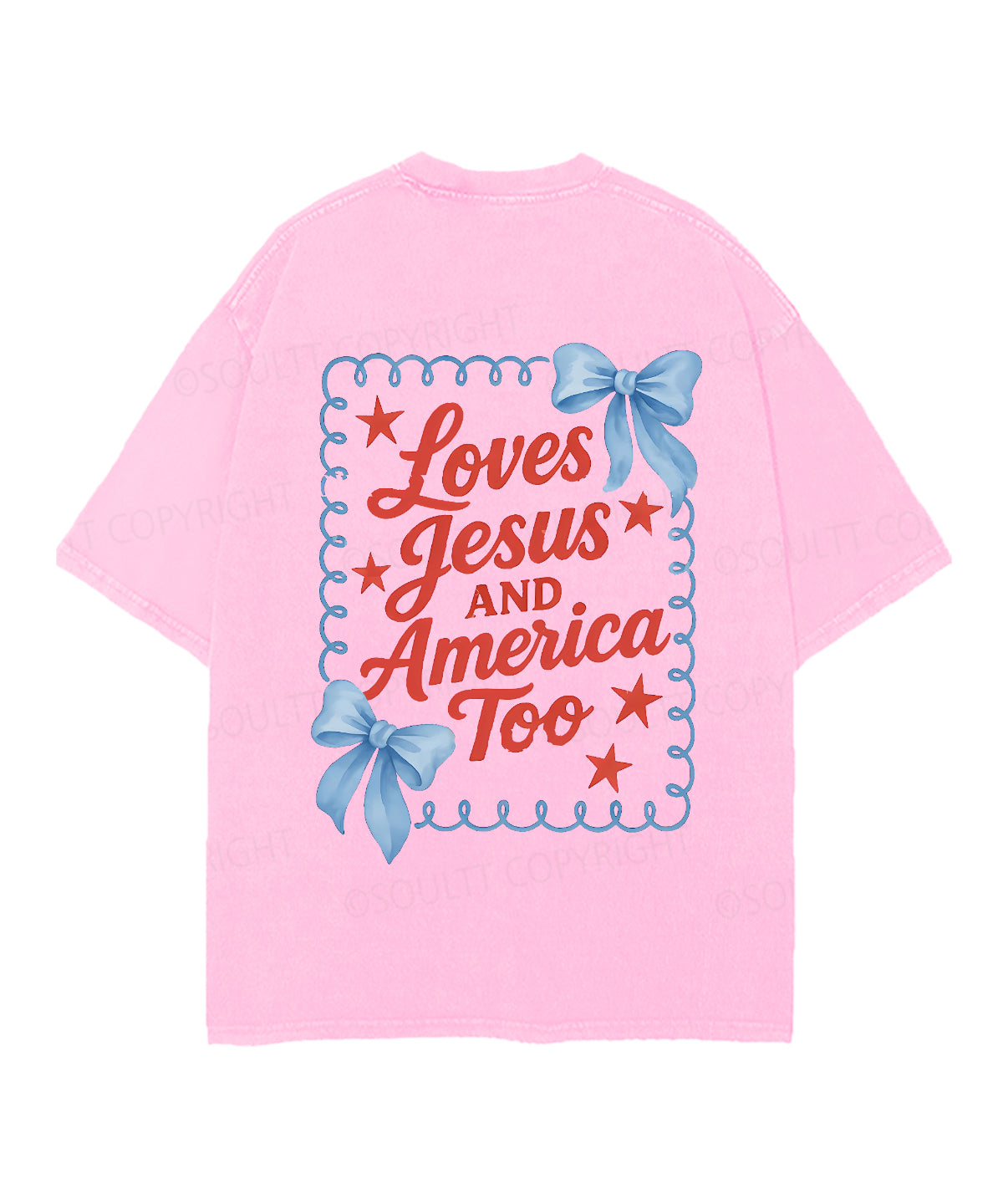 Loves Jesus And America Too Double Sided Unisex Christian Washed T-Shirt & Shorts