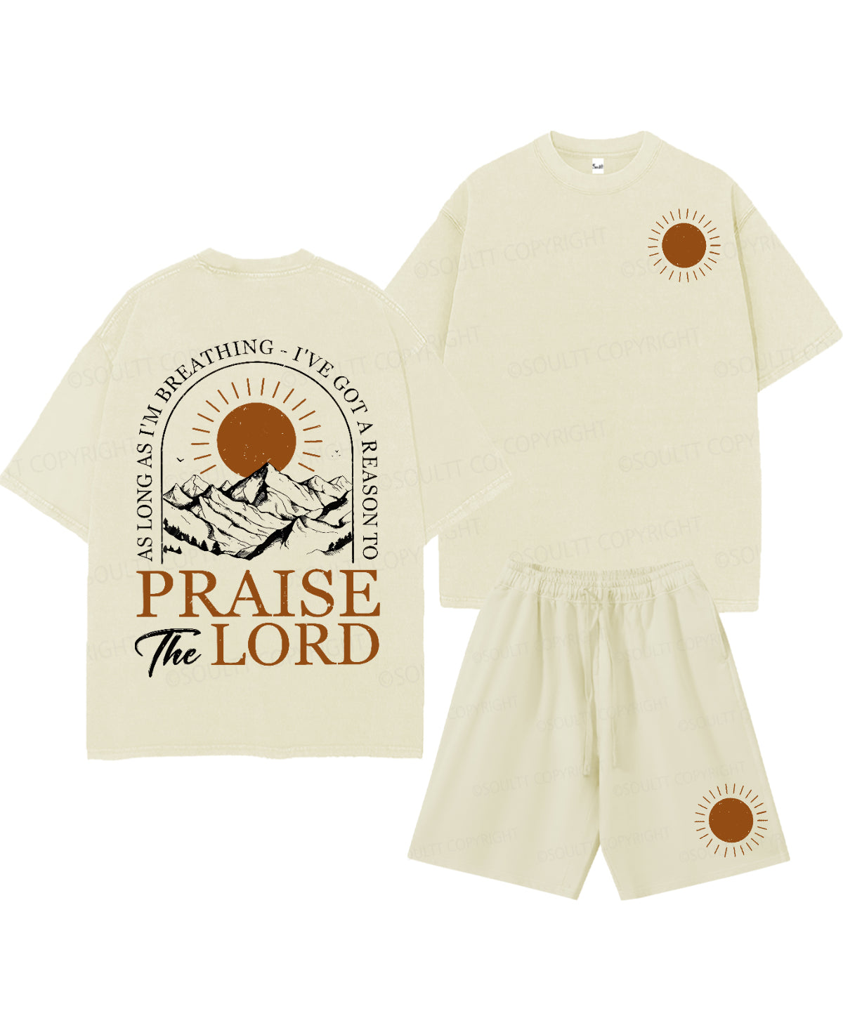 Praise The Lord Double Sided Unisex Christian Washed T-Shirt & Shorts