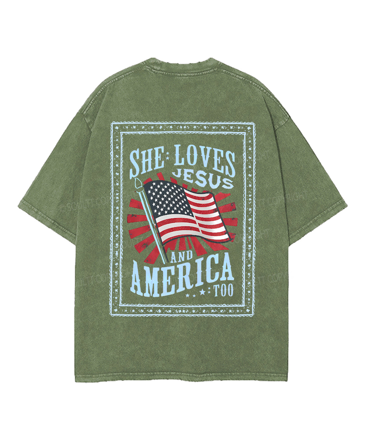 She Loves Jesus And America Too Double Sided Unisex Washed Christian T-shirt