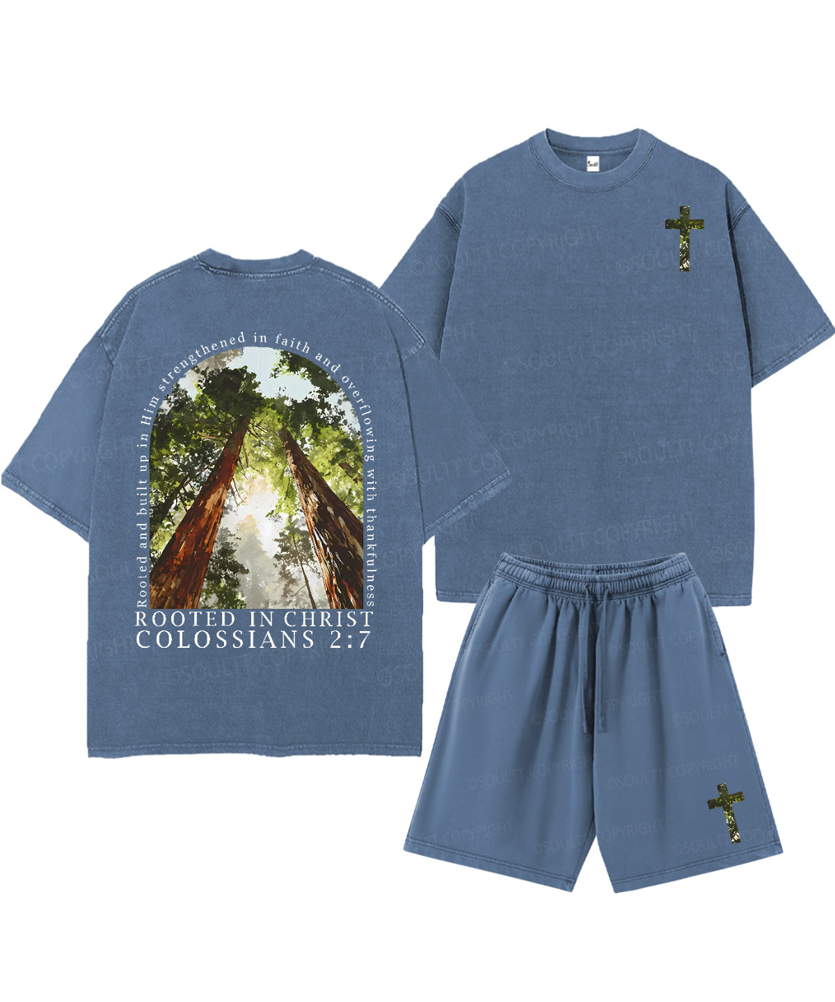 Rooted In Christ Double Sided Unisex Christian Washed T-Shirt & Shorts