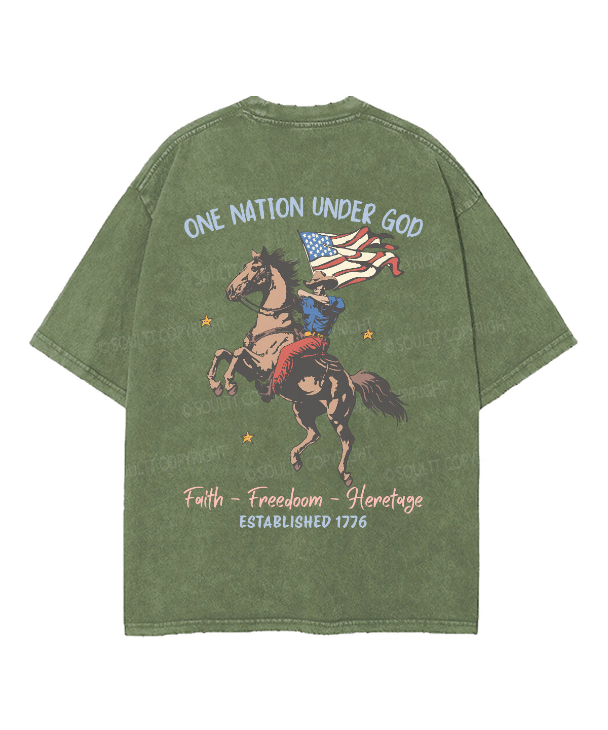One Nation Under God Double Sided Unisex Washed Christian T-shirt