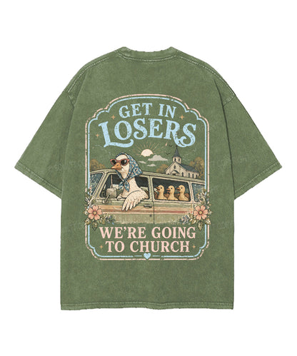 We're Going To Church Double Sided Unisex Washed Christian T-shirt