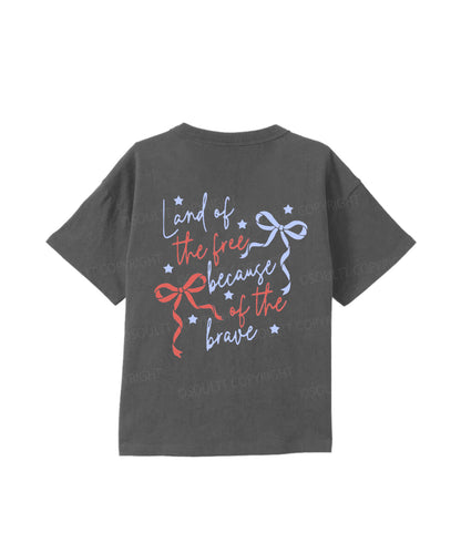 Kids Land Of The Free Because Of The Brave Double Sided Cotton Christian T-shirt