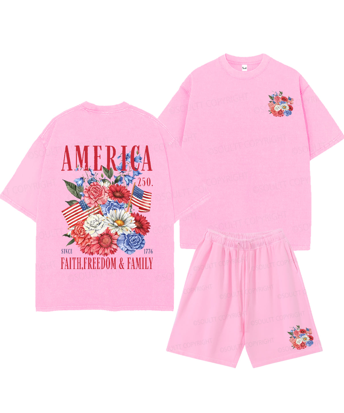 250 Years America Anniversary Double Sided Unisex Christian Washed T-Shirt & Shorts